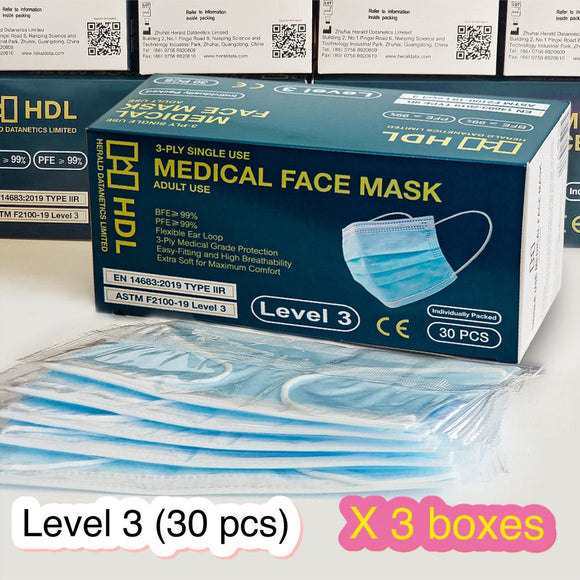 【快閃優惠 $78/3 boxes】ASTM Level 3, FDA & CE (Adult, Individual Pack 30 pcs) 成人醫用口罩 30片獨立裝