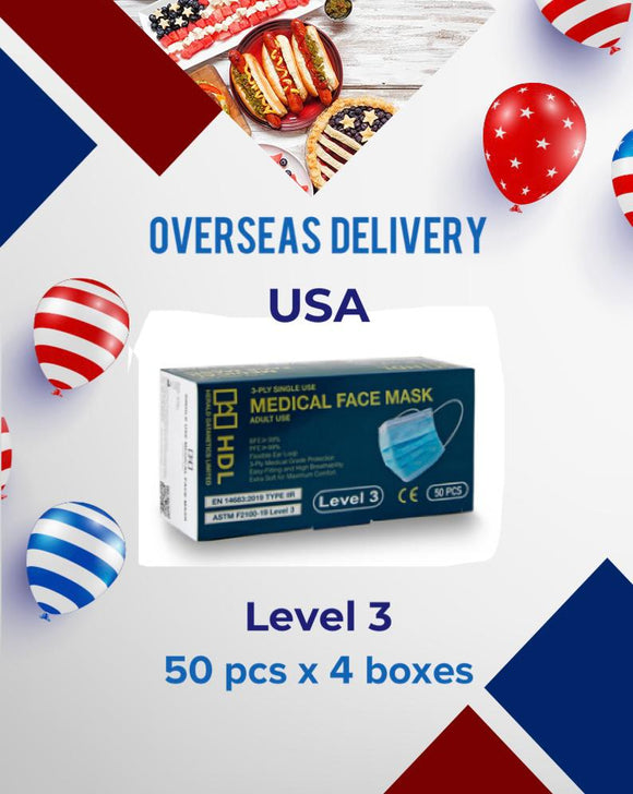 【OVERSEAS COMBO】Medical Face Mask, ASTM Level 3, FDA & CE (Adult, Bulk Pack 50 pcs x 4 boxes) - USA